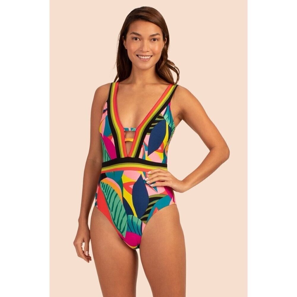 Trina Turk Rainforest Plunge printed one piece swimsuit